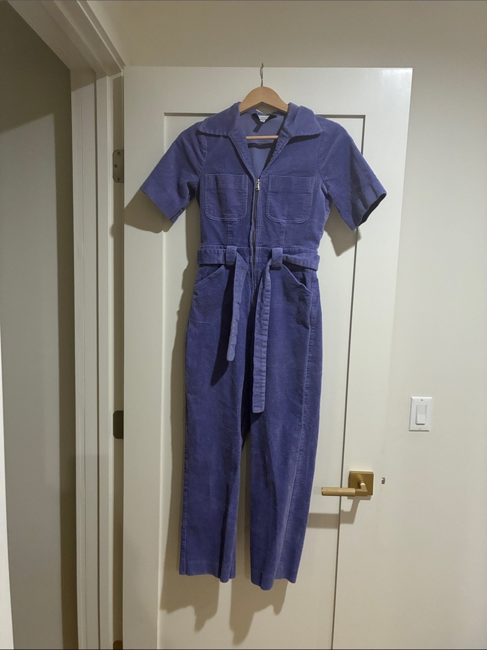 Women's Short-Sleeve Corduroy Jumpsuit in Lavender size 2